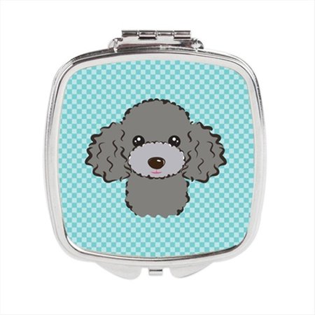 CAROLINES TREASURES Checkerboard Blue Silver Gray Poodle Compact Mirror- 2.75 x 3 x .3 In. BB1197SCM